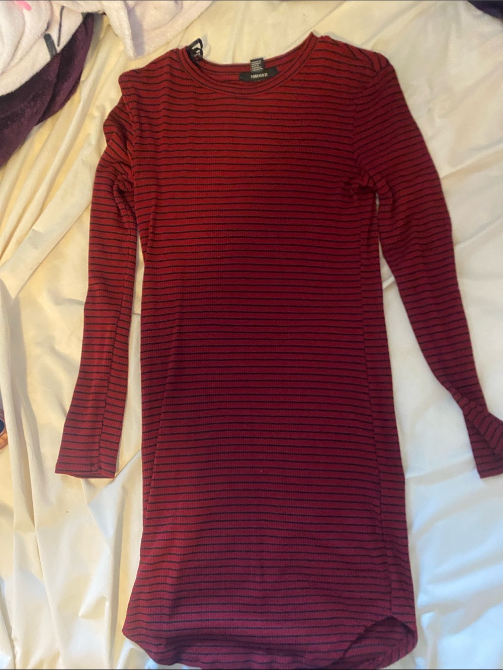 Forever 21 Burgundy & Black Striped Long Sleeve Bodycon Dress
